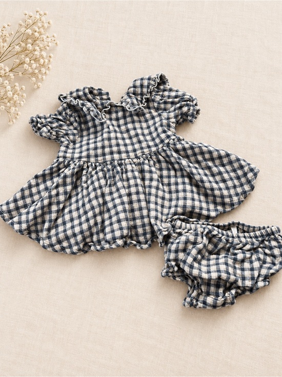 Rylee + Cru Other - Rylee + Cru Gingham Ruffle Dress & Bloomer Set Blue Cream 3-6M 100% Cotton
